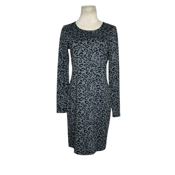 Banana Republic gray black leopard print long sleeves sheath dress size 4 - Picture 13 of 13